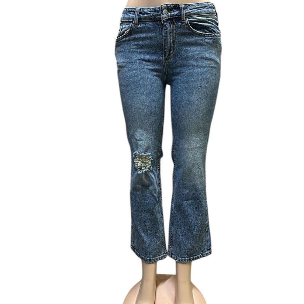Anthropologie Pilcro Distressed Denim Mid Rise Cropped Blue Jeans Womens 28
